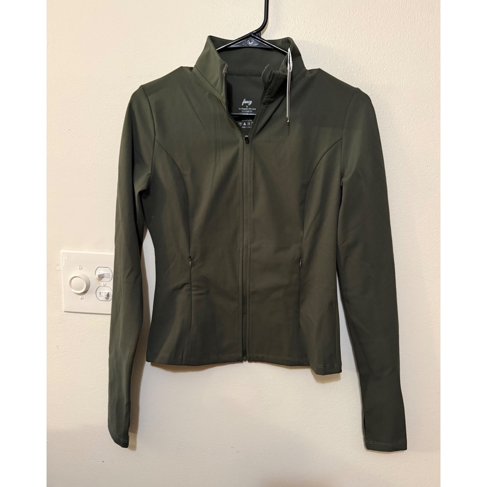 Fancy Olive Green Full Zip Track Jacket & Layered Biker Short Set Size S NWT